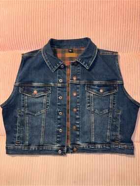 Judy Blue 1XL Denim Vest Plaid Lined Button Front Plus Size 1XL